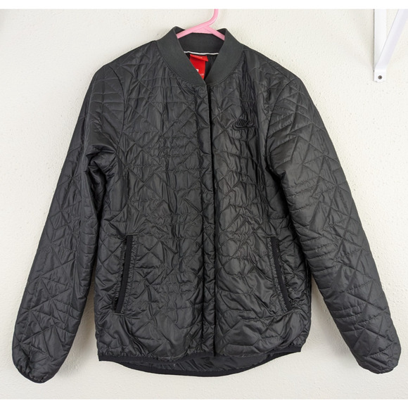 Nike sz S Quilted Insulated Primaloft Jacket black zips lightweight women 2947 - Picture 1 of 6